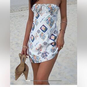 Beginning Boutique Orion Strapless Mini Dress Italia Print NWT | Resort Style